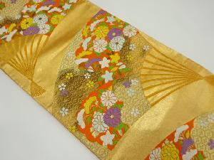 アンティーク　扇に菊・秋草模様織り出し袋帯（材料）